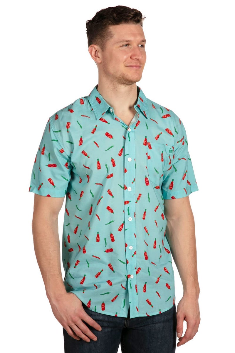 Tipsy Elves Blue Hot Sauce Summer Hawaiian Shirts for Men - Casual Beach & Summer Party Shirts for Men - Stretch Fabric with Modern Fit - Fun Design for Parties & Vacation - Medium - Image 2